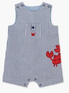 NWOT Little Me Baby Boy Sleeveless Romper 6 Months Blue White Striped Summer